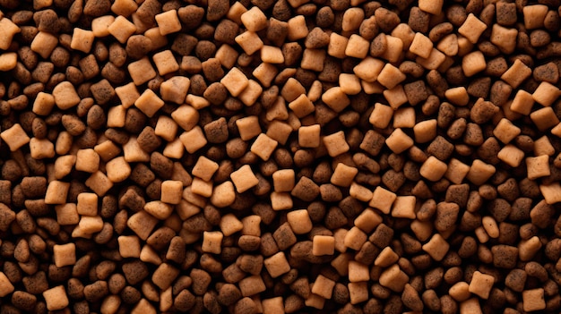 CloseUp of Dry Pet Food Kibbles in Various Shapes and Sizes for Cats and Dogs