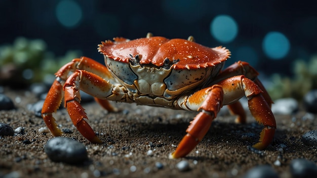 closeup of a Dungeness Crab cinematic deep sea background