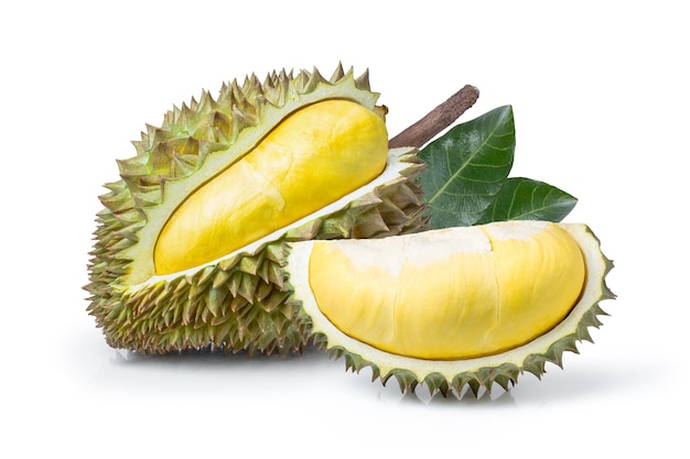 Closeup durian fruit isolated on white background