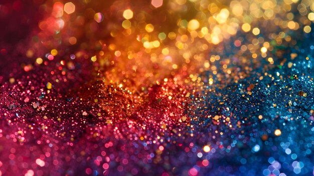 Photo closeup dust of metallic pigment sparkling with various bright colors