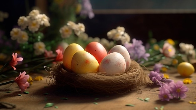 CloseUp of Easter Eggs with Stunningly Detailed Floral Patterns Generative AI