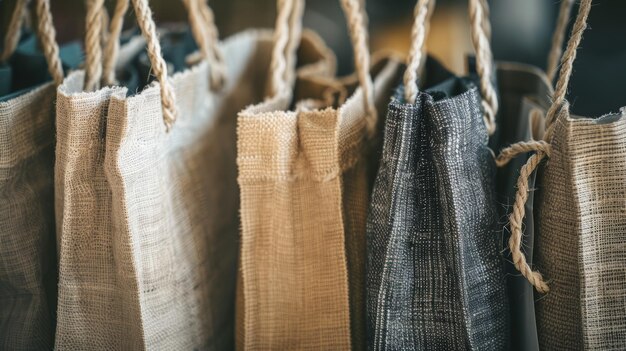 Closeup of ecofriendly shopping bags detailed image of reusable shopping bags made from organic materials emphasizing their design and texture photography