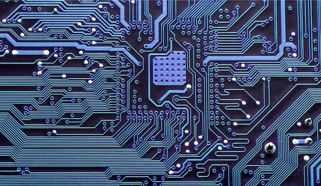 Closeup of electronic circuit board, inside of computer