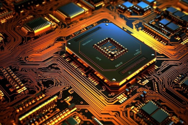 Closeup of electronic circuit board Technology background 3d rendering