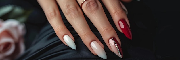 CloseUp of Elegant Long Nails With Gel Polish and Rhinestone Accents at a Beauty Salon