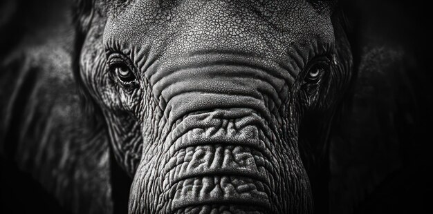 Photo a closeup of an elephant39s face in black and white