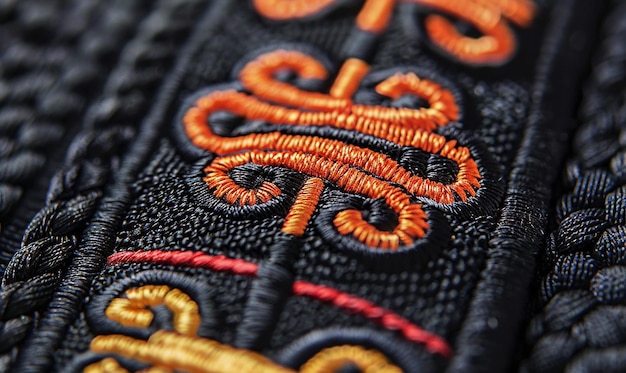 Photo closeup of embroidered black belt emblem