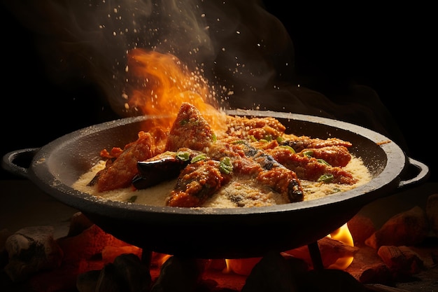 A closeup of enchiladas being served in a traditional mexican molcajete