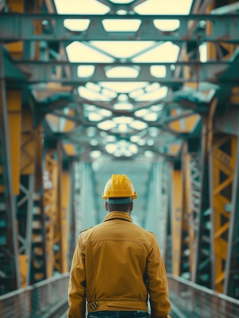 Closeup of an engineer inspecting the structural integrity of a bridge symbolizing the role of technology in ensuring safety with professional color grading