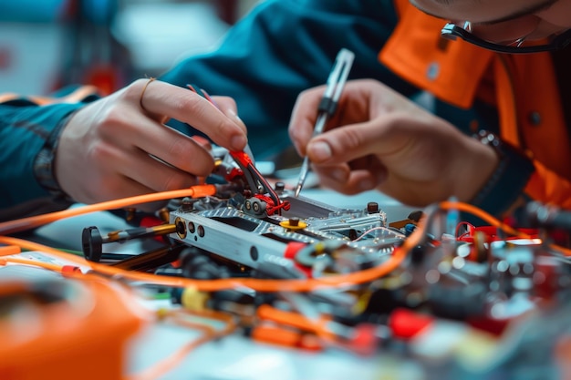 Closeup of Engineers Working on Prototype Aircraft Assembly and Testing Components