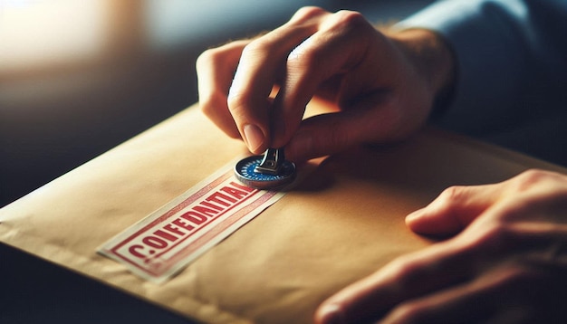 Photo closeup of an envelope labeled confidential being sealed symbol of privacy and security