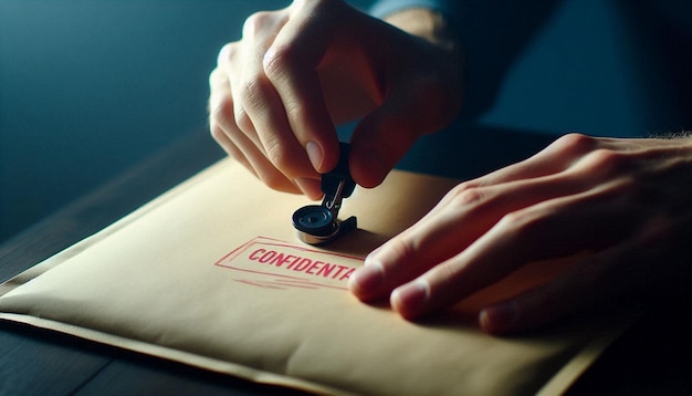 Photo closeup of an envelope labeled confidential being sealed symbol of privacy and security