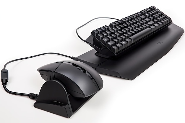 Closeup of ergonomic keyboard with wrist support and integrated mouse created with generative ai