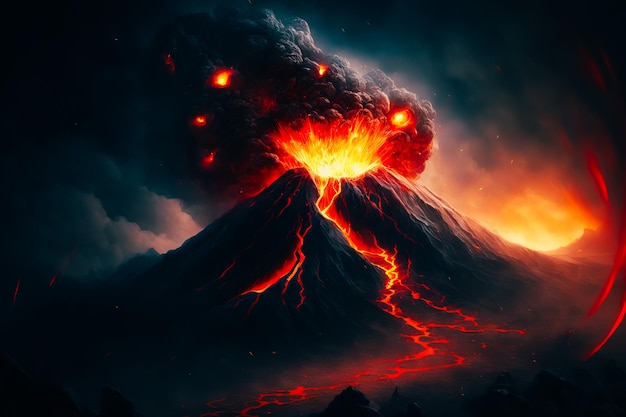 A closeup of the erupting volcano