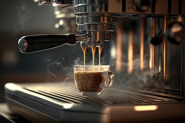 Closeup of an espresso coffe shot peing brewed generative ai