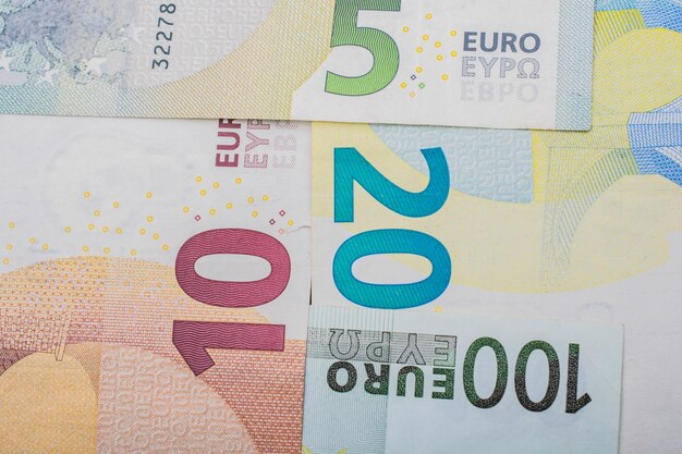 Closeup Euro Money Banknotes Euro Currency Cash Bill Concept