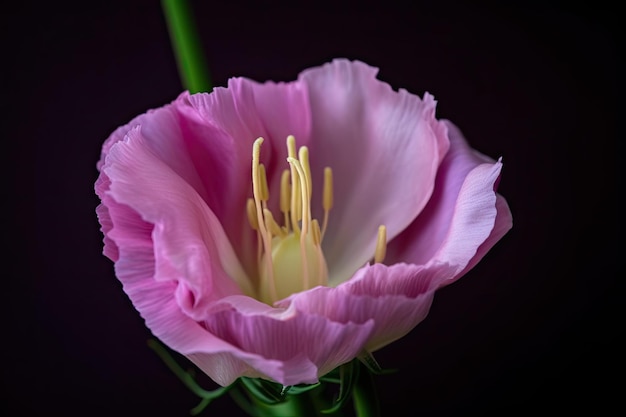 Closeup of eustoma bloom with stamens and pistils in full view