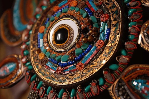 Closeup of the evil eye with its vibrant colors and intricate details visible