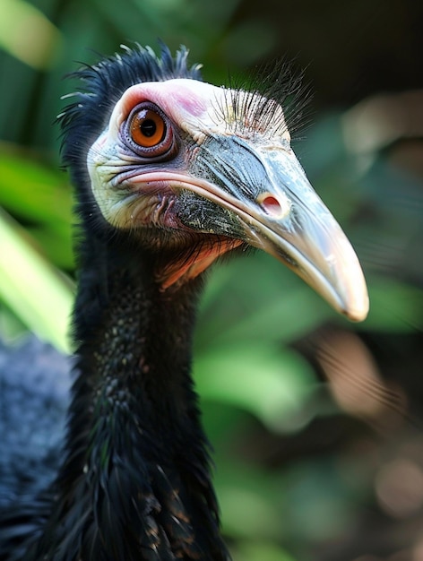 CloseUp of Exotic Bird with Unique Features in Lush Greenery