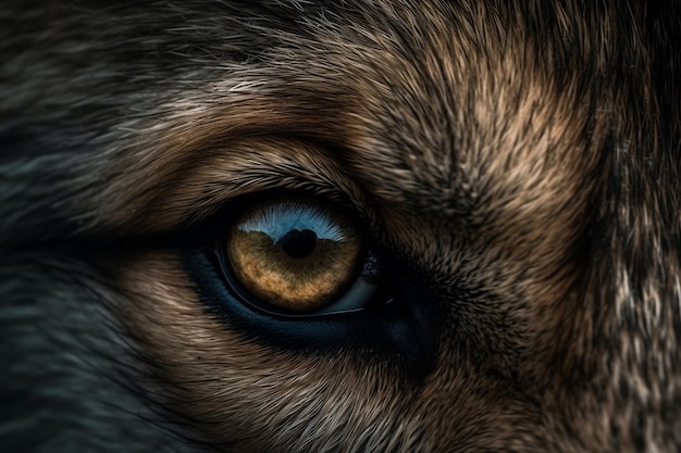 Closeup on the eye of a dog or wolf Generative AI