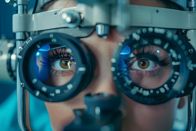 CloseUp of an Eye Exam A Patients Perspective Through an Ophthalmic Device