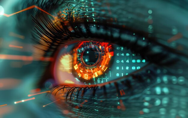 closeup eye futuristic iris data