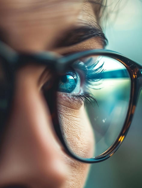 CloseUp of Eye with Glasses Vision Focus and Clarity Concept