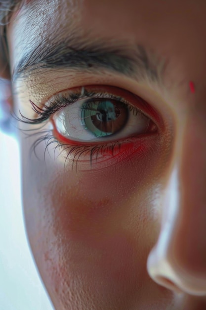 Closeup of eye with red eyeliner