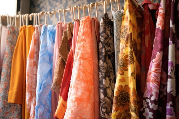 Closeup of fabric patterns on hanging laundry