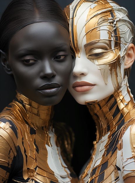 Closeup of the faces of two beautiful young women with cosmetic makeup