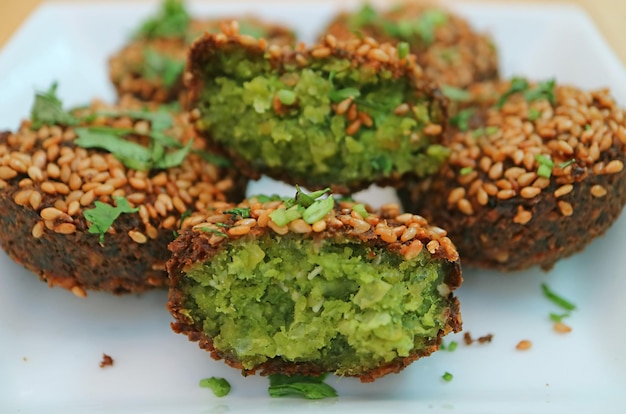 Closeup of Falafels Tasty Appetizer that Crispy Outside and Soft Inside