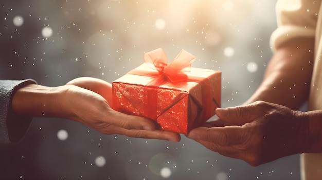 closeup of family hand giving the gift