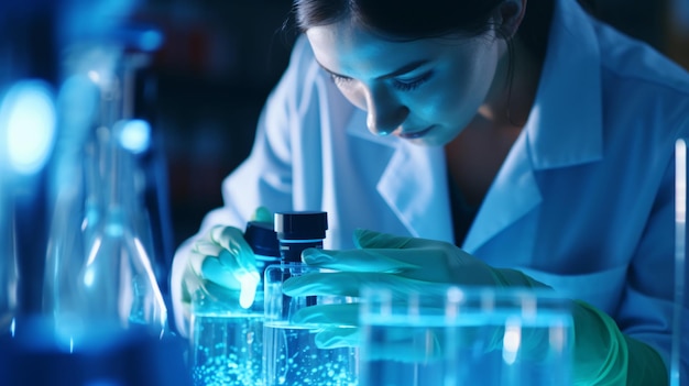 Closeup of female doctor analyzing material under