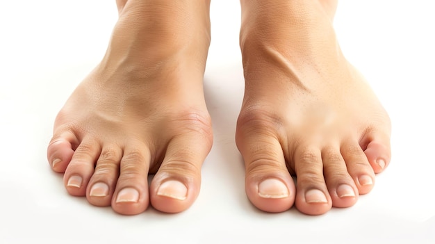 Photo closeup of female feet showing bunions