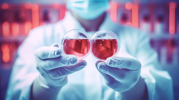 Closeup of female hand holding test tube with blood sample in hospital