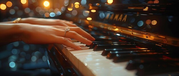 Photo closeup of female hands playing piano beautiful picture realistic style