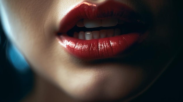 Closeup of female lips with red lipstick Generative Ai