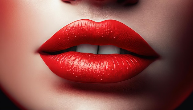 Closeup of female red lips Macro shot Generative AI