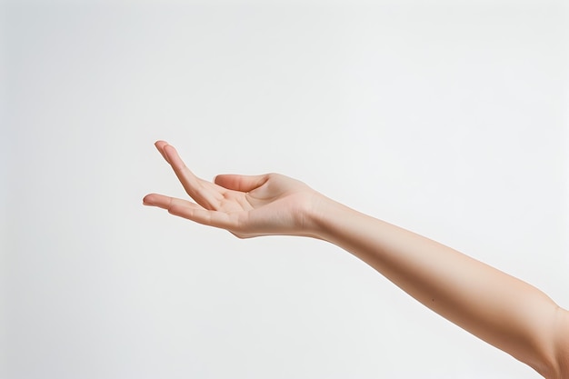 Closeup of Feminine Hand Reaching out on Plain White Background