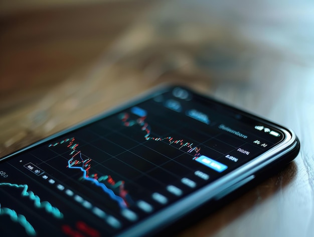 A closeup of a financial app on a smartphone tracking stock performance and market news