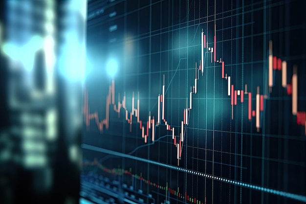 Closeup Financial Chart with Uptrend Line Candlestick Graph in Stock Market