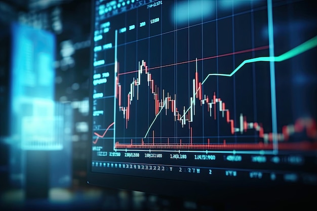 Closeup Financial Chart with Uptrend Line Candlestick Graph in Stock Market