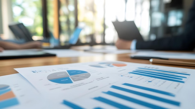 Closeup of financial graphs and charts on a table