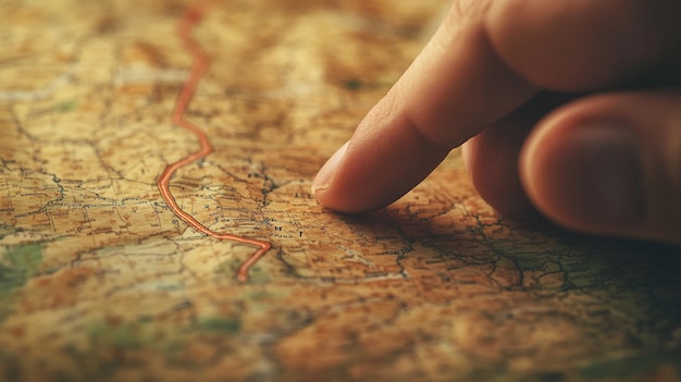 Closeup of Finger Tracing Route on Business Travel Map