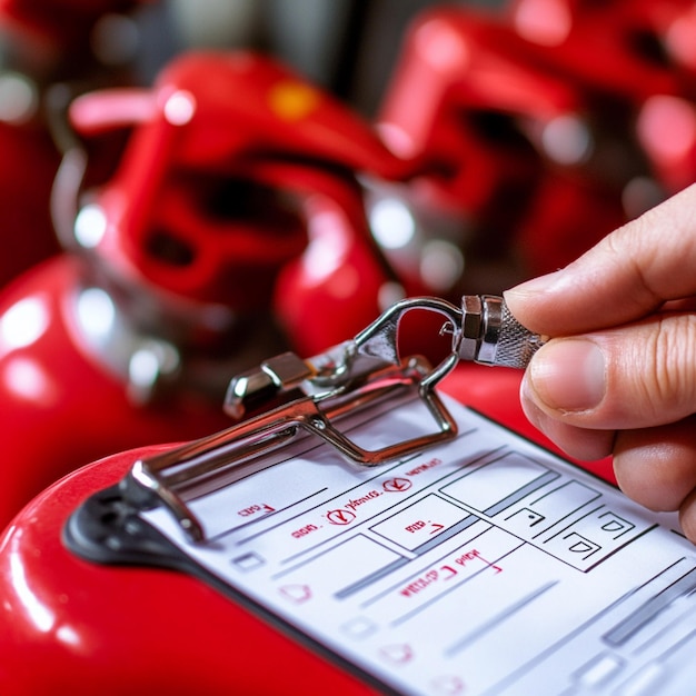 Photo a closeup of a fire extinguisher inspection and maintenance checklist