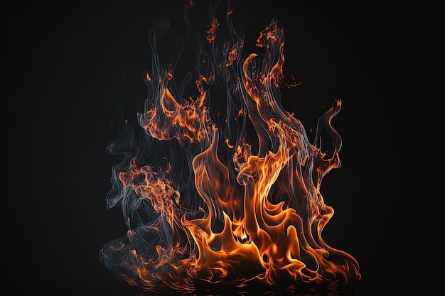 Closeup of fire isolated on black background