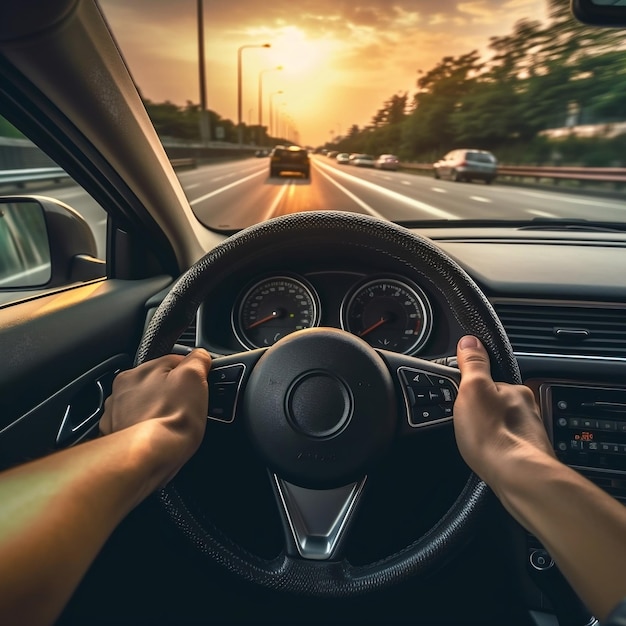 Closeup Firm Grip on the Steering Wheel AI