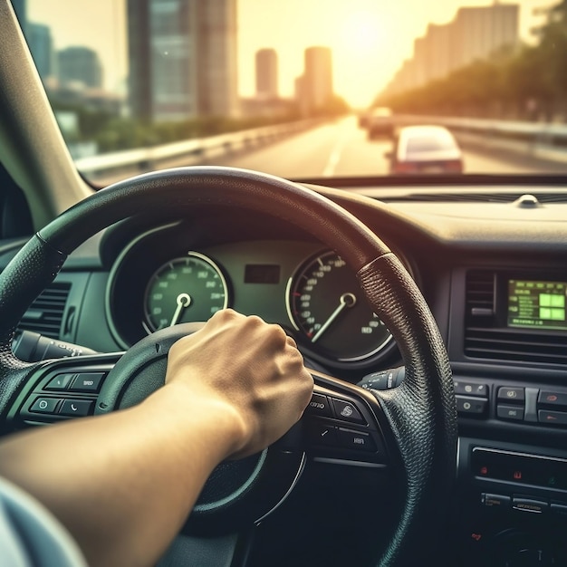 Closeup Firm Grip on the Steering Wheel AI