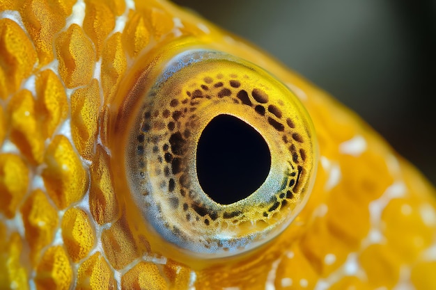 Photo closeup of a fish eye with a detailed texture showing the intricate details of nature