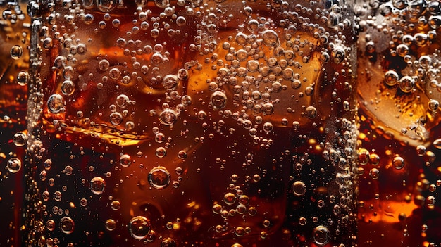 Photo closeup of fizzy cola soda in glass